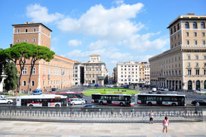 Piazza Venezia is at the foot of the Capitoline Hill and next to Trajan's Forum