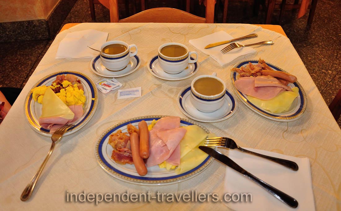 An ordinary breakfast with coffee is in the Madison hotel