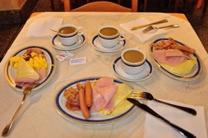 An ordinary breakfast with coffee is in the Madison hotel