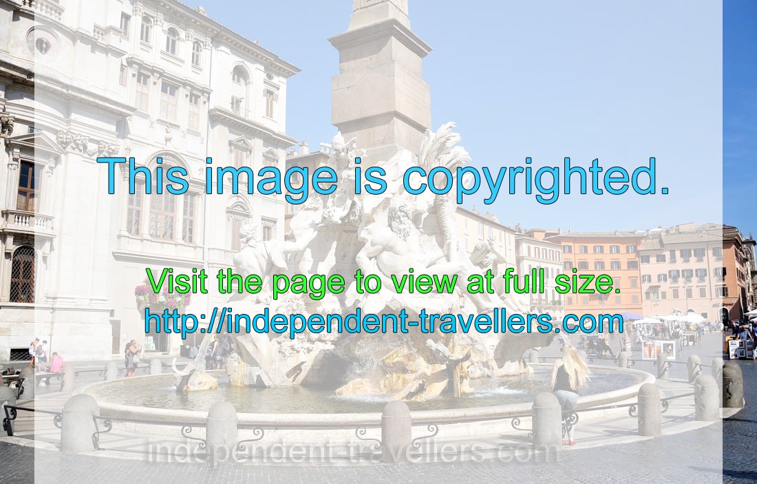 Fontana dei Quattro Fiumi “Fountain of the Four Rivers” was designed in 1651 by Gian Lorenzo Bernini