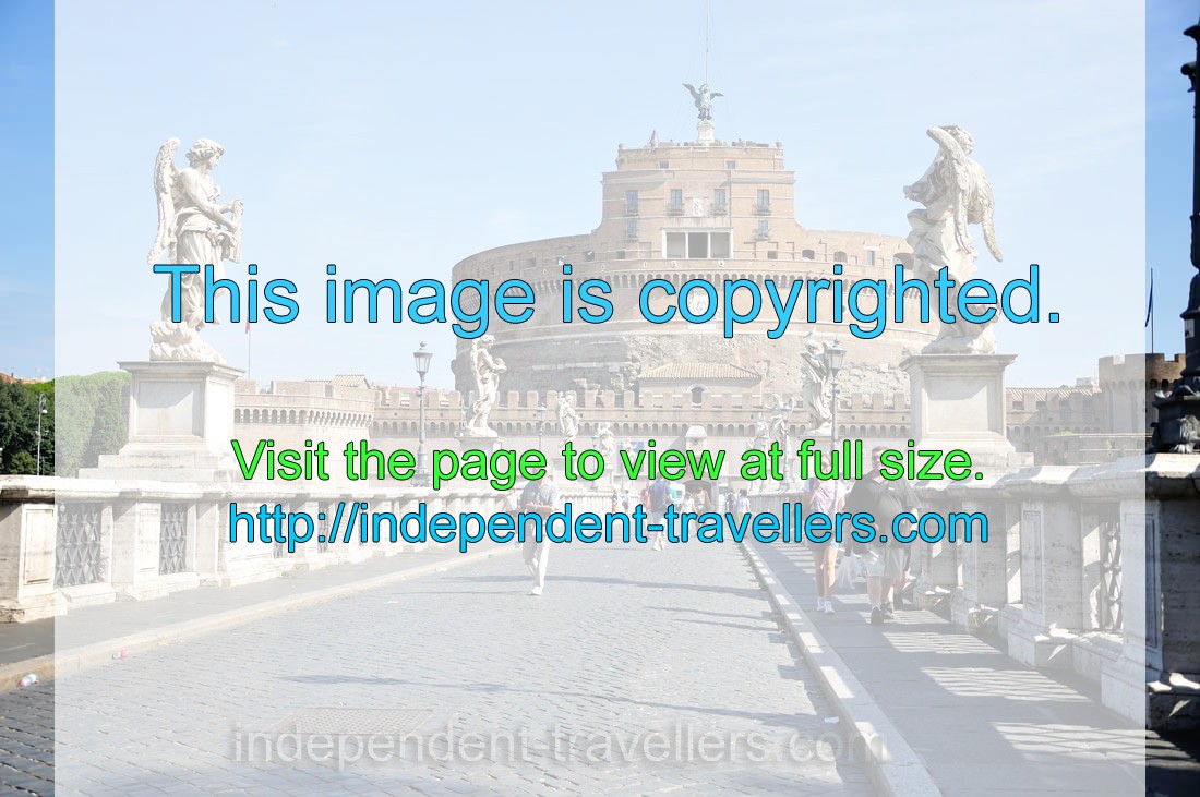 Ponte Sant'Angelo spans the Tiber from the city center to the Mausoleum of Hadrian