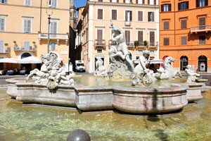 The Fountain of Neptune is located at the north end of Piazza Navona