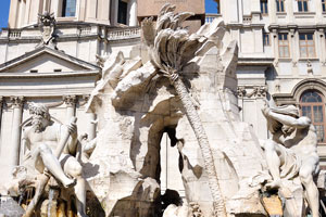 The Fountain of the Four Rivers is located in the center of Piazza Navona