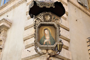 The detailed artwork of the Virgin Mary