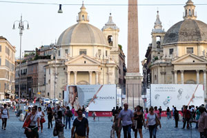 An Egyptian obelisk of Ramesses II from Heliopolis stands in the centre of Piazza del Popolo