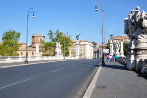 The bridge of Ponte Vittorio Emanuele II connects the historic centre of Rome with the rione Borgo and the Vatican City