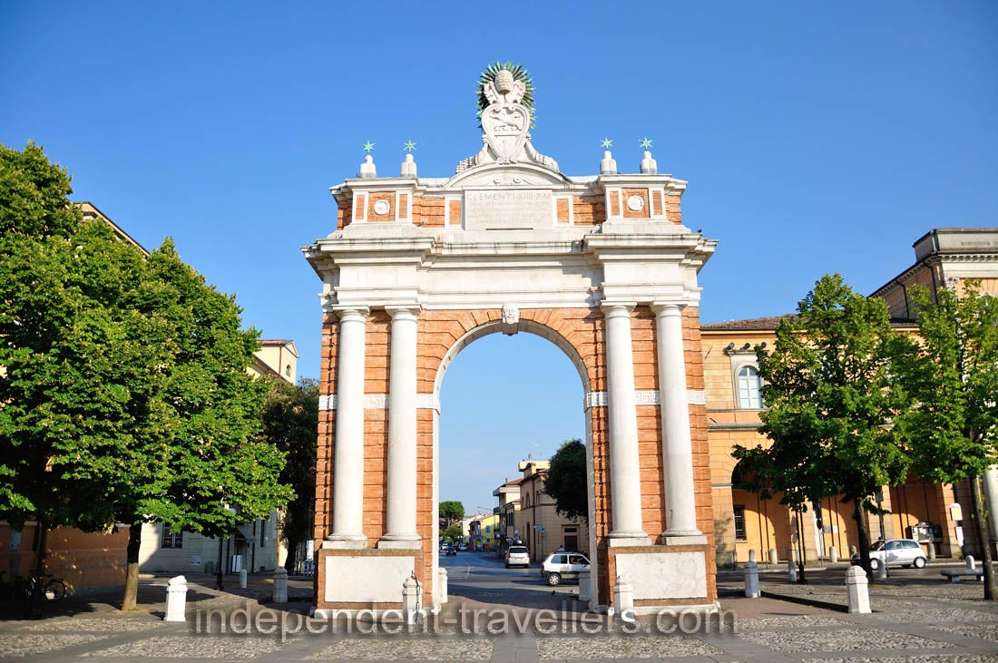 The Triumphal Arch was built in 1777 in honor of Pope Clemente XIV who was born in town