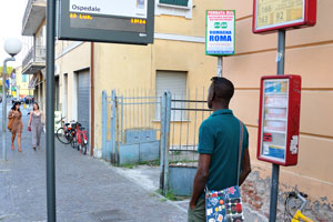 A bus stop “Ospedale” where we waited the bus number 9 to get to Rimini