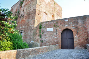 The bridge leads to the door of Malatesta Fortress