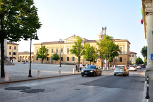 Car traffic on the road SP14 which passes along the square of Ganganelli