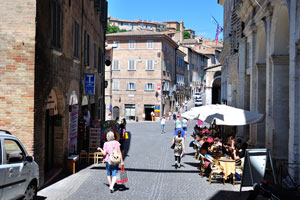 This part of Via Raffaello Sanzio street is adjacent to Collegio Raffaello