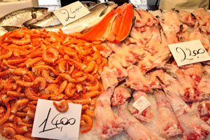 The price of prawns is €14 per kg, the price of monkfish is €22 per kg