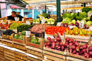 You can buy the cheaper fruits and vegetables in the nearest Coop with the following GPS coordinates: 45.43756, 12.33164