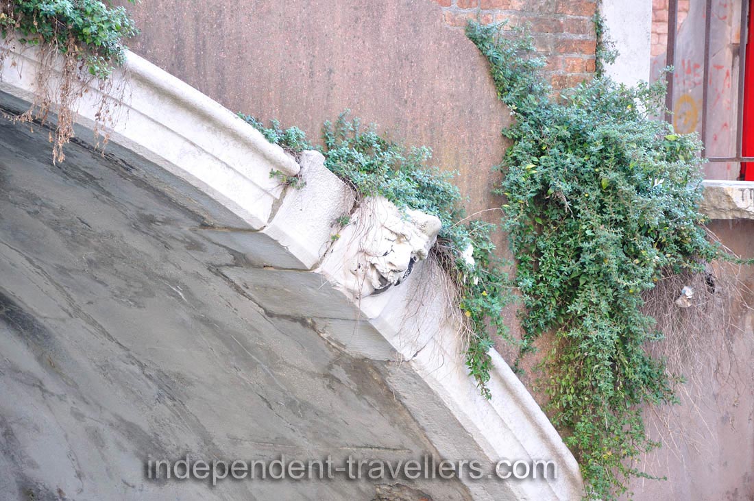 A moss-covered angel is hiding under the Ponte Cavallo bridge