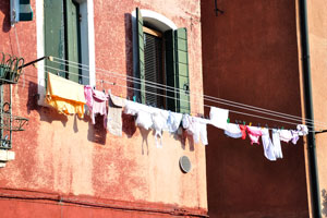 Linen drying on the street on Murano