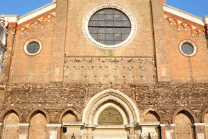 Facade of Basilica dei Santi Giovanni e Paolo in the evening