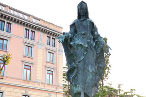 The monument of “Woman in flames” is in the public square outside the Santa Lucia railway station