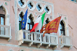 Here are three flags: Flag of Europe, Flag of Italy and Flag of Venice