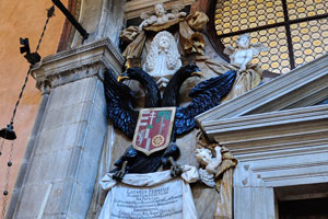 Gravestone for jurist Lazzaro Ferro (who died in 1692), along the right-side nave of Santo Stefano church
