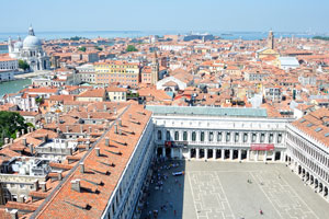 The view from the bell tower over the western part of Venice