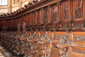 Numerous wooden statues of the fabulous animals in the church of San Giorgio Maggiore