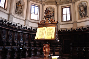 A conductor's score in the church of San Giorgio Maggiore