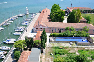 The view of the boat dock from the bell tower of San Giorgio Maggiore