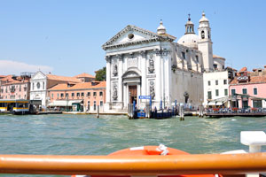The view of the church of I Gesuati from the water of the Giudecca canal
