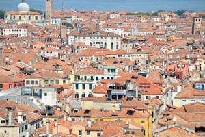 The close-up view of Venice in the northern direction from the St Mark's bell tower