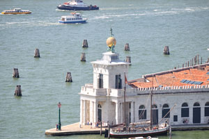 The close-up view of the tip of Punta della Dogana from the St Mark's bell tower