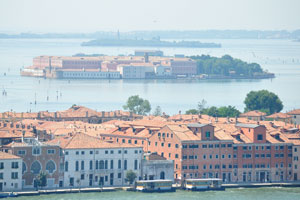 The view of an artificial island of La Grazia from the St Mark's bell tower