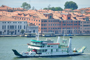 ACTV Metamauco ferry boat floats along the Giudecca island