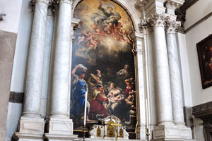One of the impressive paintings in the Santa Maria della Salute: The Birth of the Virgin by Luca Giordano, 1674