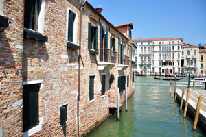 The place where the Venetian canal of Rio de la Salute connects with the Grand Canal