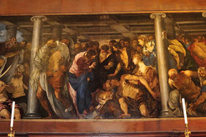 “St Roch captured at the battle of Montpellier” and “St Roch heals the plague stricken” by Tintoretto in San Rocco