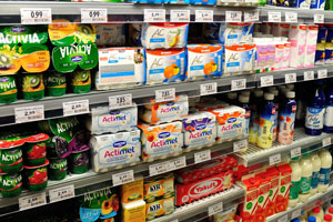 Activia, Actimel and Danacol in the grocery near the church of Frari