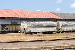 Freight wagons are on the train station of Sitarail