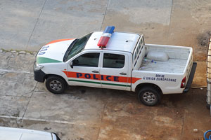 A police car is parked under my balcony in the Hotel Nouvelle Pergola