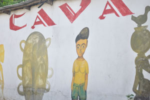 The inscription “CAVA” is on the wall of CAVA souvenir market