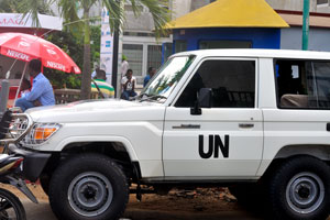 This UN jeep with the peacekeeper inside was photographed on the Avenue Joseph-Anoma