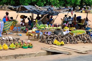Fruit and vegetable market is located near Korhogo