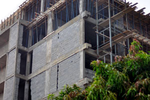 The construction of a building is in progress in Abidjan