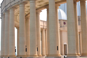 The left colonnade of Basilica of Our Lady of Peace is grandiose