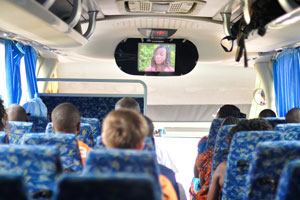 Interior of the bus travelling on the route from Abidjan to Yamoussoukro