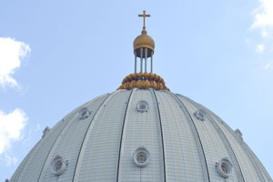 The finished height of the Basilica of Our Lady of Peace is 158 metres (518 ft)