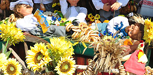 An outdoor decoration with flowers and toys