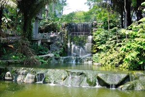 A picturesque 30-feet tall artificial waterfall