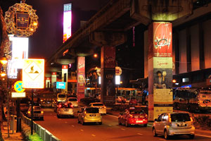 Night view of Jalan Sultan Ismail in the area of Bukit Bintang monorail station