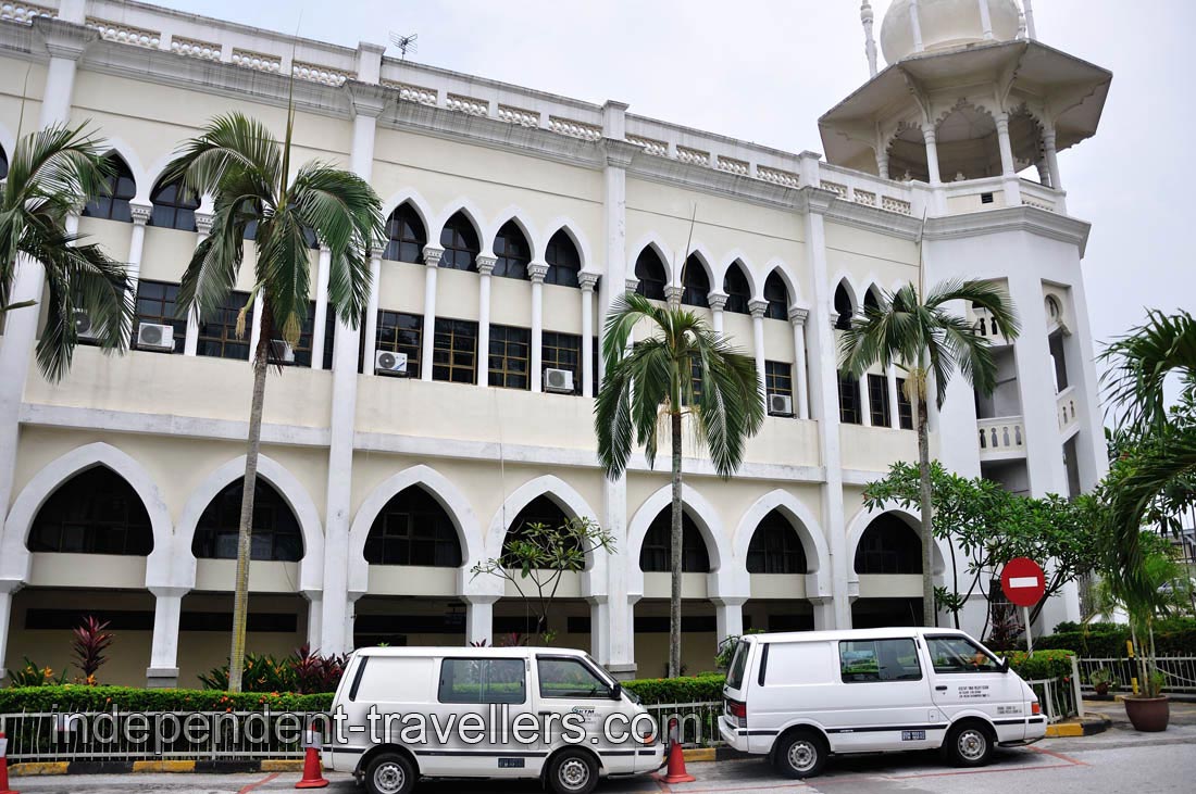 The facade of Kuala Lumpur railway station is completely plastered