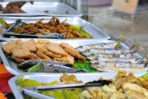 Whole roasted fish is also present in the street cafes
